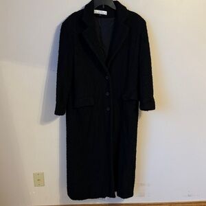 Vintage Anne Klein Black Wool Blend Car Coat Trenchcoat Size‎ 8 Made in USA